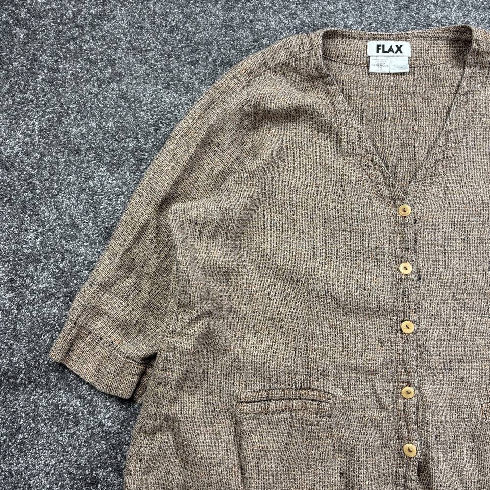 Flax By Jeanne Engelhart Blouse Top Size 1G XL Brown 100% Linen Woven Button Up - Picture 3 of 10